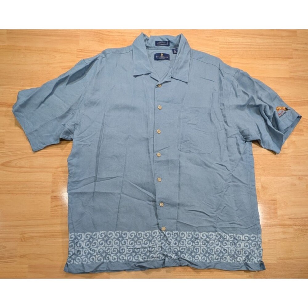 Bill Blass Premium Appleton Estate Jamaica Rum Rayon Shirt Blue Embroidered XL